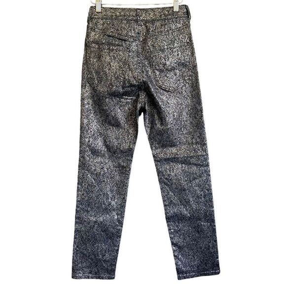 Express Slim Super High Rise Jacquard Silver Metallic Blue Jeans - Picture 3 of 7